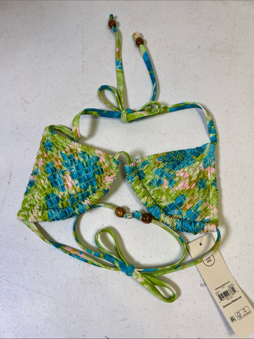 NOBO Green & Blue Floral Smocked Bikini Top